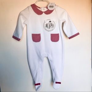 NWT Mud Pie Girls White Velour Gingham Sleeper
